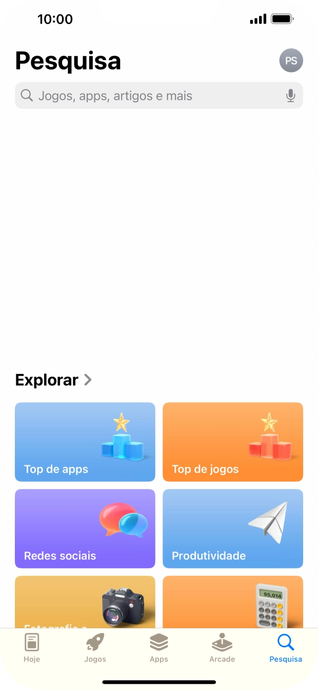 Prima o campo de pesquisa e introduza o nome ou categoria da app pretendida.