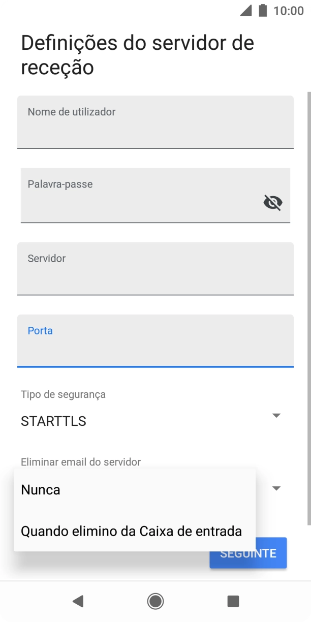 Prima Nunca para manter os e-mails no servidor quando estes são apagados no telefone.