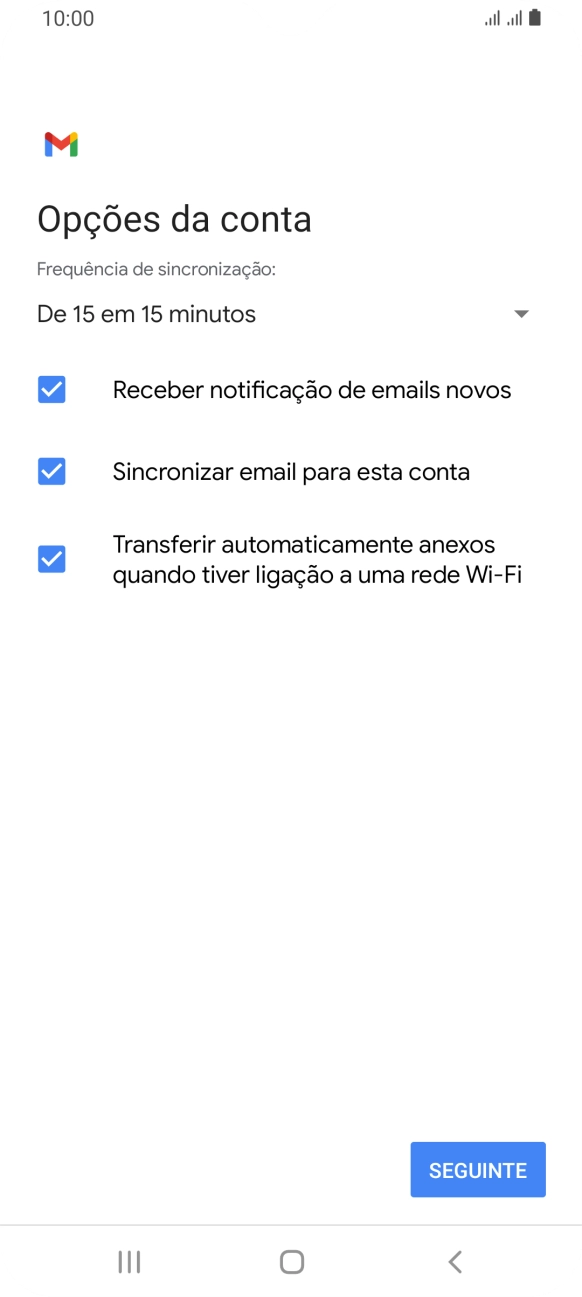 Se o ecrã mostrar esta imagem, a sua conta foi identificada e configurada automaticamente. Siga as indicações no ecrã para introduzir informações adicionais e concluir a configuração.