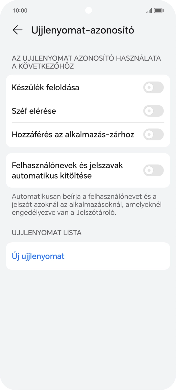Válaszd az Új ujjlenyomat lehetőséget.