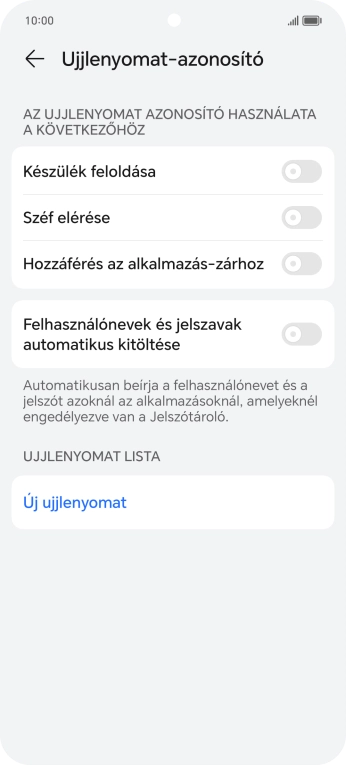 Válaszd az Új ujjlenyomat lehetőséget.