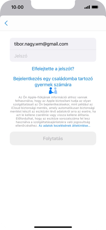 Kattints a Jelszó mezőre, és írd be az Apple ID-d jelszavát.