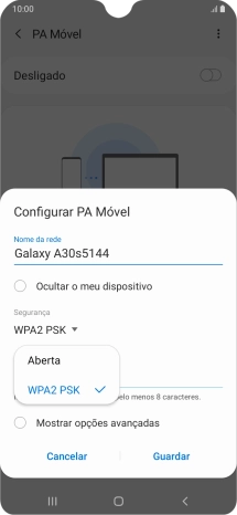 Prima WPA2 PSK para proteger o hotspot Wi-Fi com uma password.