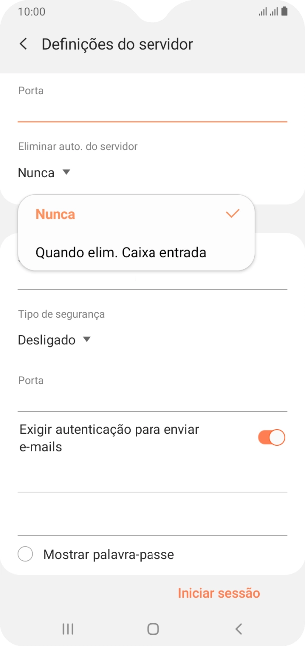 Prima Nunca para manter os e-mails no servidor quando estes são apagados no telefone.