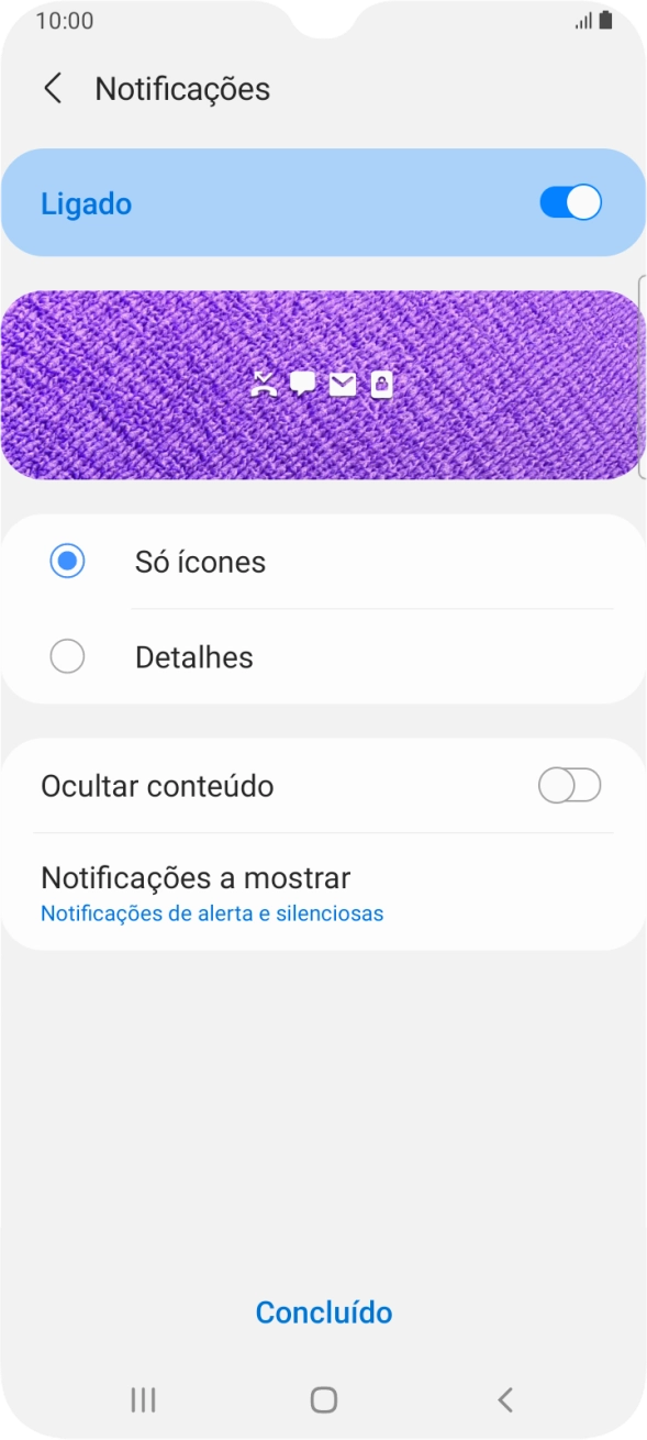 Prima as definições pretendidas para as ativar ou desativar.