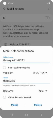 Kattints a „Hálózat neve” alatti mezőre, és írd be a Wi-Fi hotspot kívánt nevét.