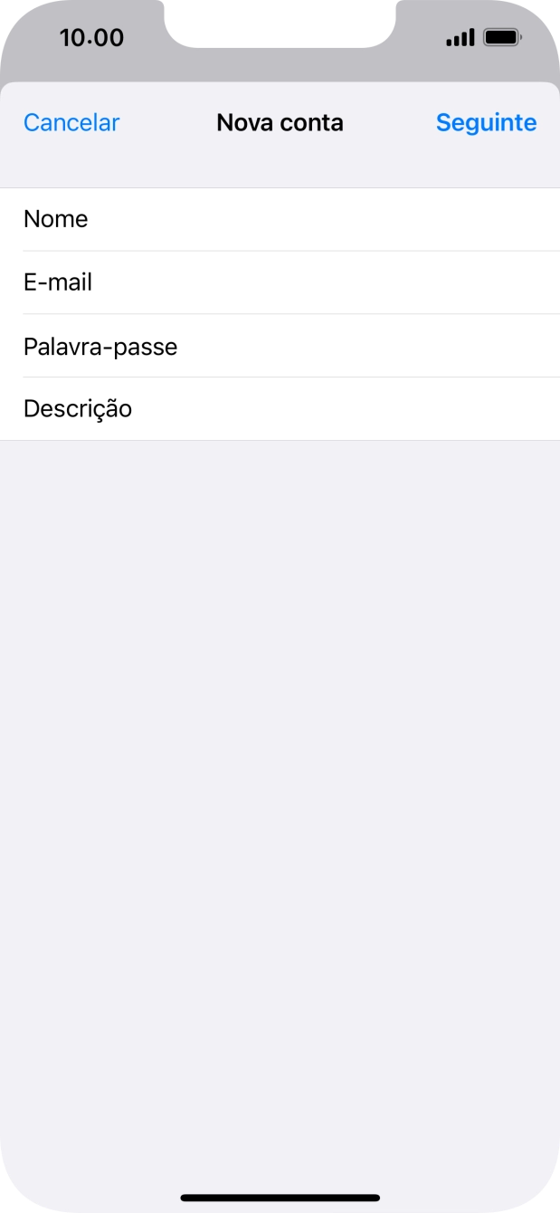 Prima Descrição e introduza o nome pretendido da conta de e-mail.