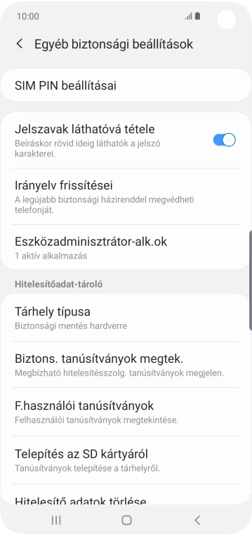 Válaszd a SIM PIN beállításai lehetőséget.