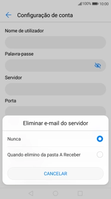 Prima Nunca para manter os e-mails no servidor quando estes são apagados no telefone.