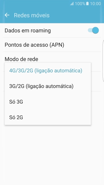 Prima o tipo de rede pretendido.