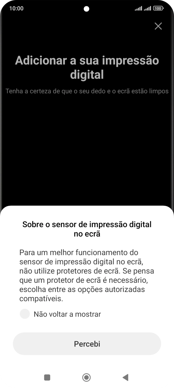 Prima Percebi e siga as indicações no ecrã para estabelecer um código de bloqueio adicional.