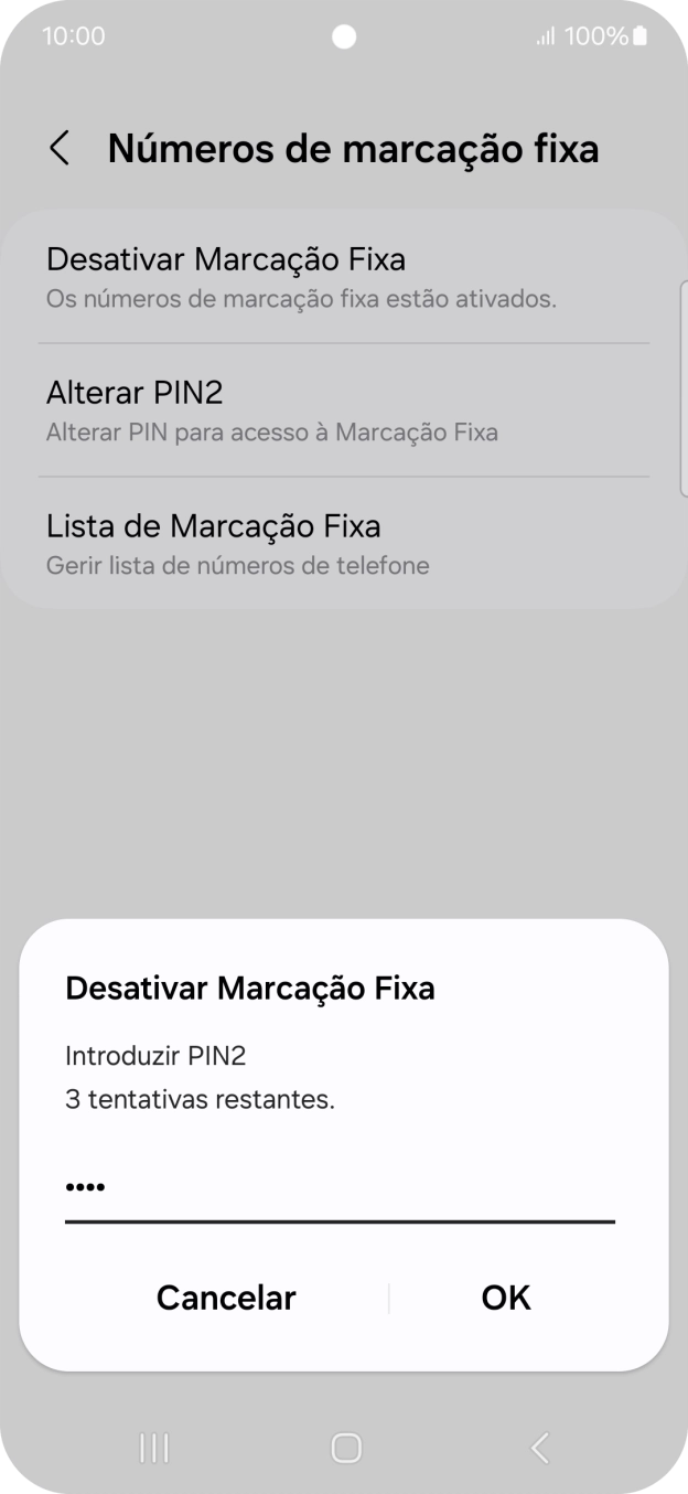 Introduza o código PIN2 e prima OK.
