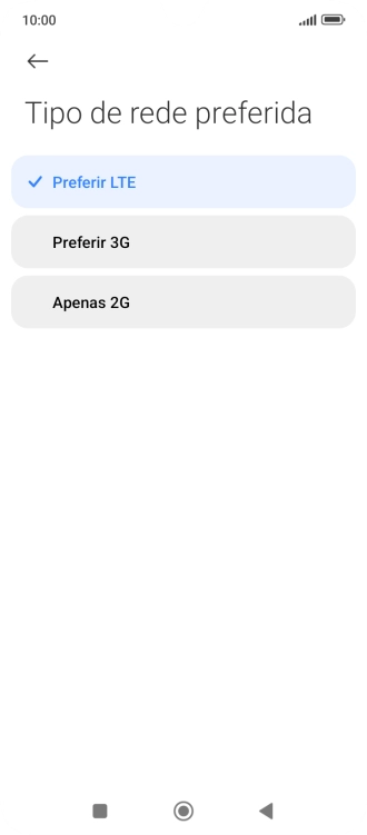 Prima o tipo de rede pretendido.