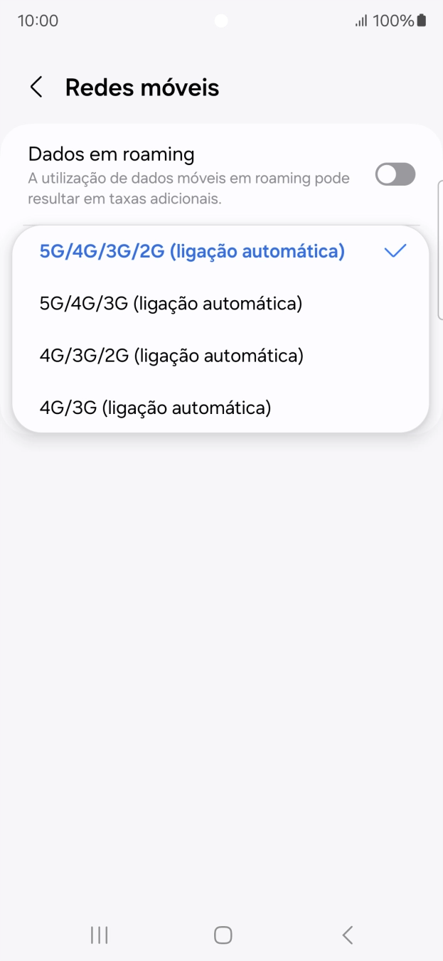 Prima o tipo de rede pretendido.