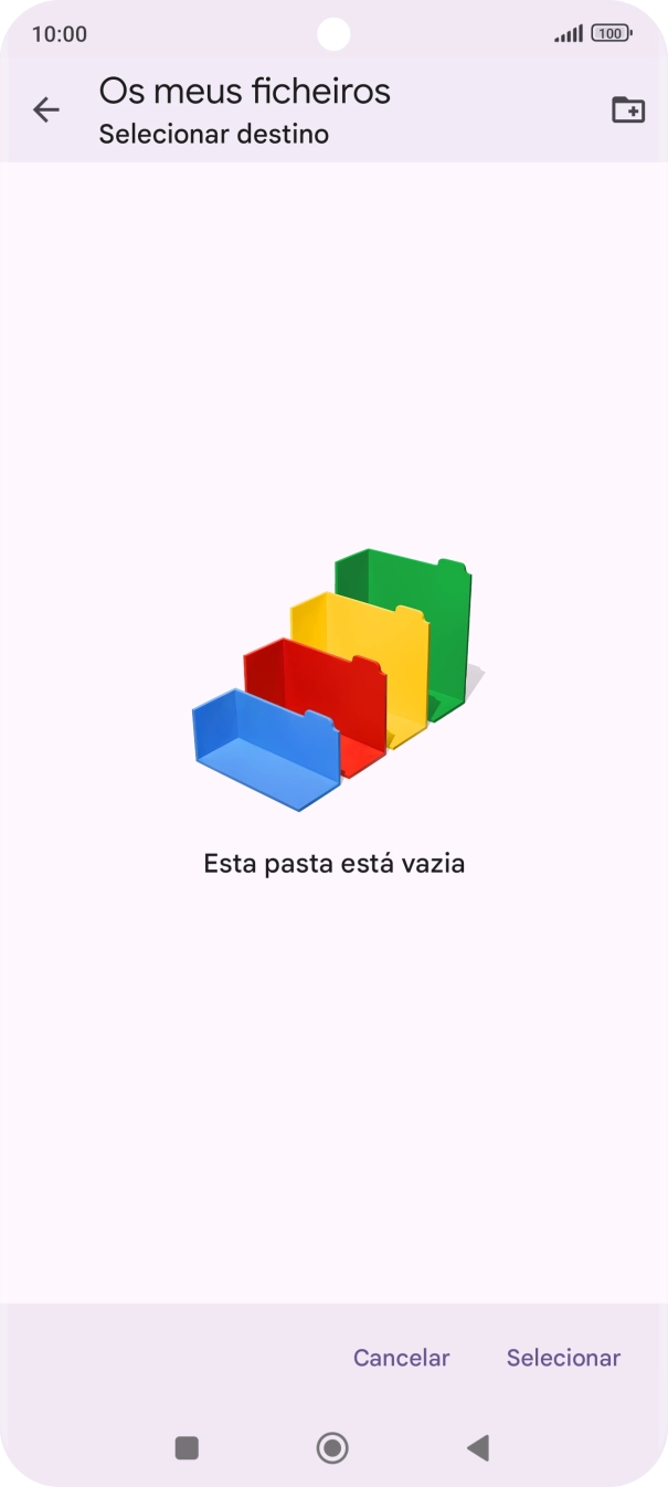 Se quiser criar uma nova pasta, prima o ícone de nova pasta e siga as indicações no ecrã para criar uma nova pasta.