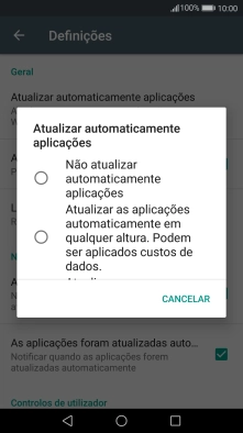Prima Não atualizar automaticamente aplicações para desativar a função.