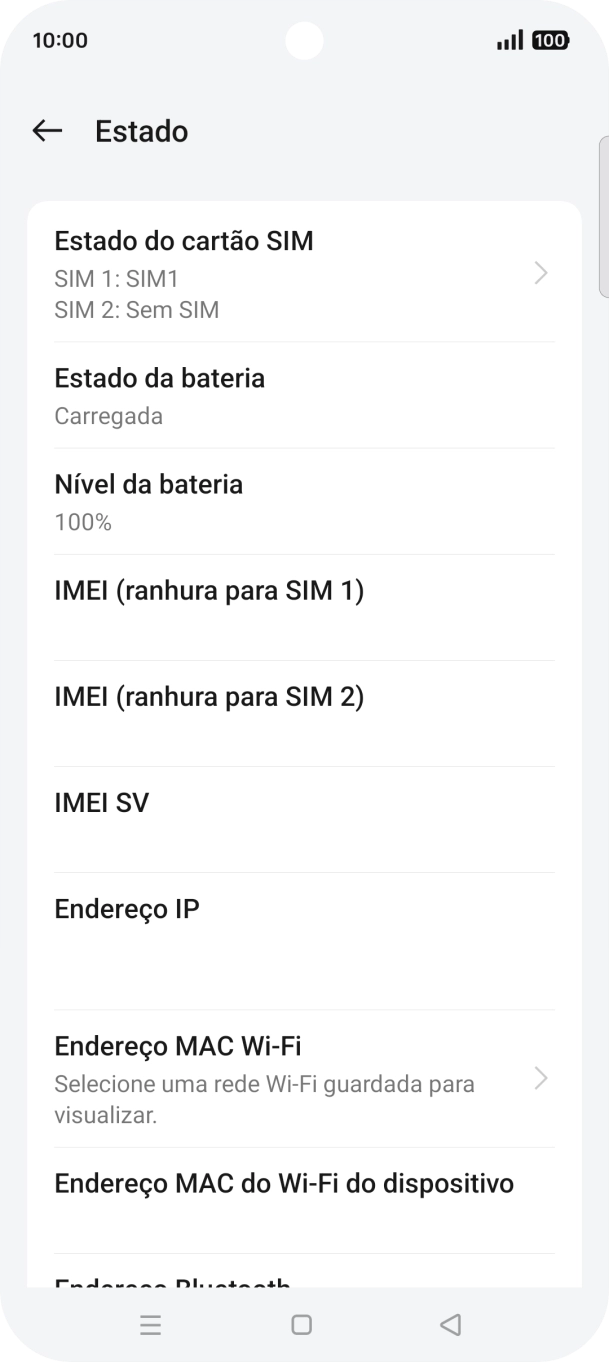 O código IMEI é mostrado no ecrã.
