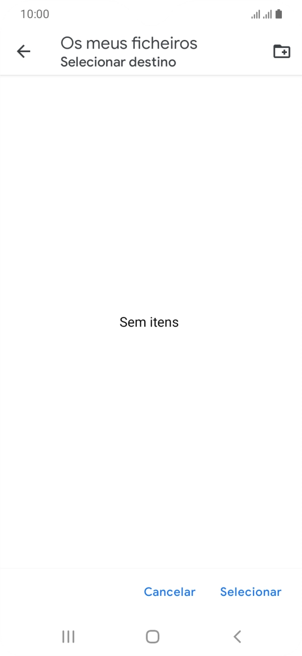 Se quiser criar uma nova pasta, prima o ícone de nova pasta e siga as indicações no ecrã para criar uma nova pasta.