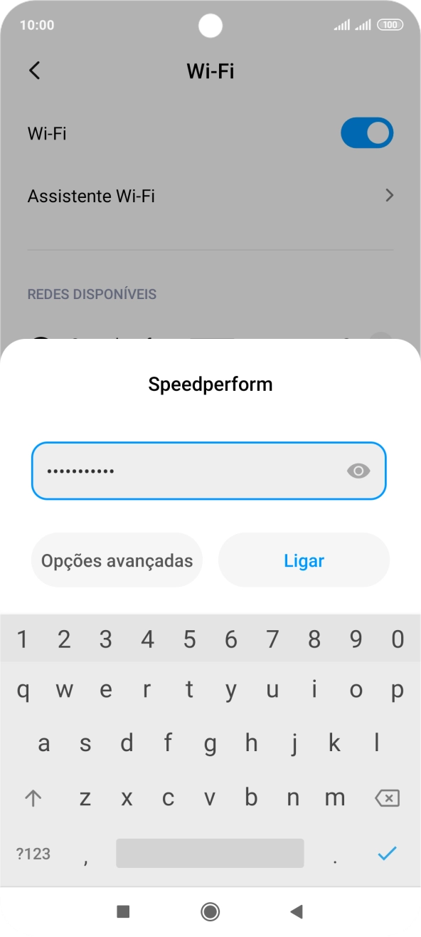 Introduza a password da rede Wi-Fi e prima Ligar.
