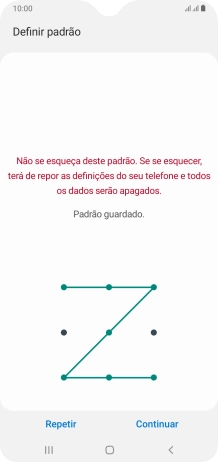 Deslize o dedo no ecrã ligando pelo menos quatro pontos e prima Continuar.