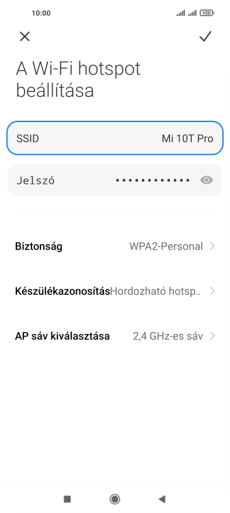 Válaszd az SSID lehetőséget, és írd be a Wi-Fi-hotspot kívánt nevét.
