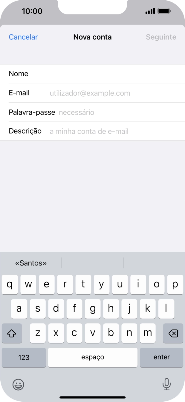 Prima E-mail e introduza o seu endereço de e-mail Vodafone.