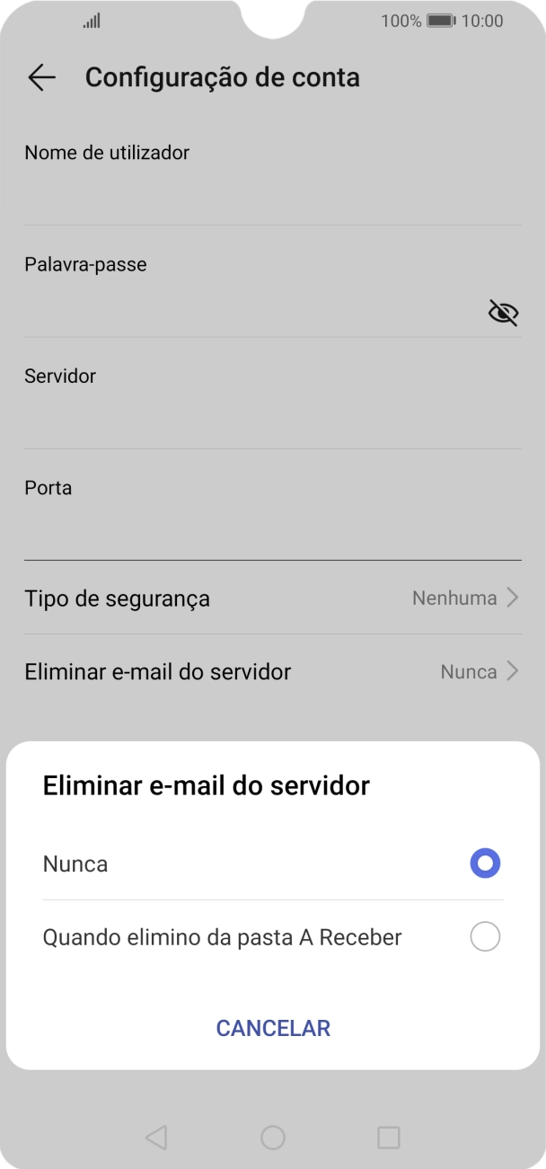 Prima Nunca para manter os e-mails no servidor quando estes são apagados no telefone.