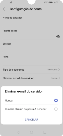 Prima Nunca para manter os e-mails no servidor quando estes são apagados no telefone.