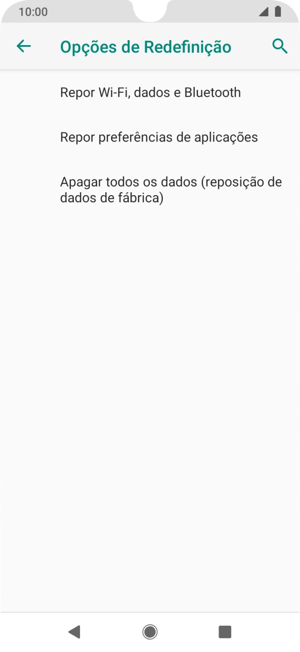 Prima Apagar todos os dados (reposição de dados de fábrica).