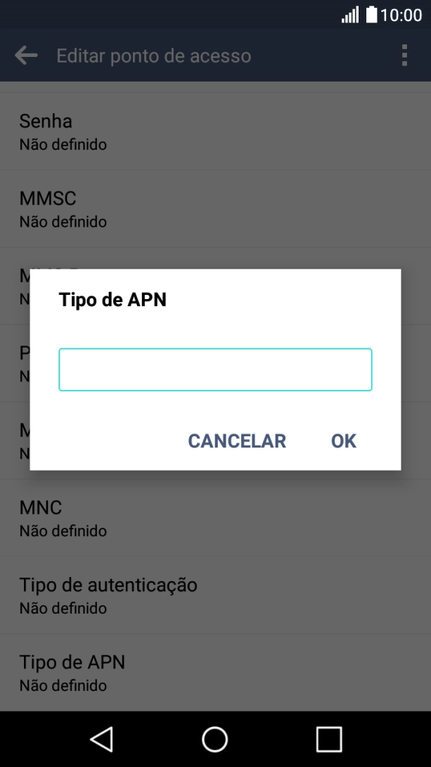 Introduza default e prima OK.
