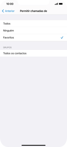Prima as definições pretendidas para escolher quais os contactos que lhe podem ligar quando a função 