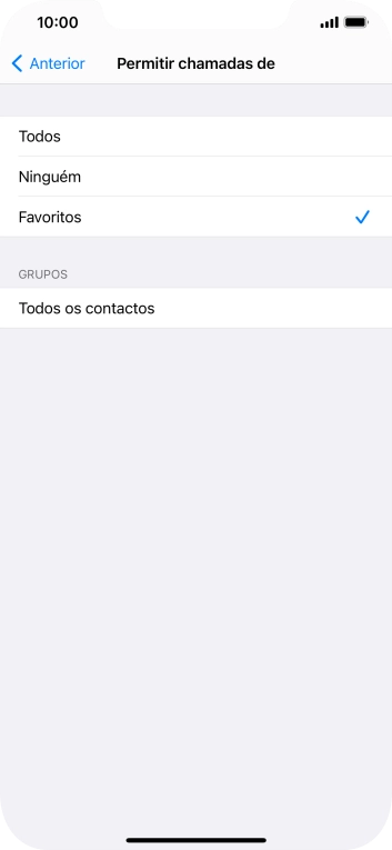 Prima as definições pretendidas para escolher quais os contactos que lhe podem ligar quando a função 