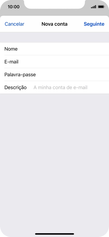 Prima Descrição e introduza o nome pretendido da conta de e-mail.