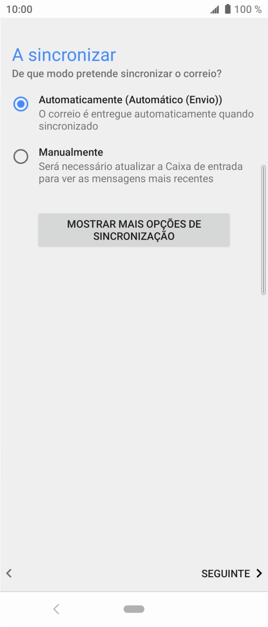 Prima MOSTRAR MAIS OPÇÕES DE SINCRONIZAÇÃO.