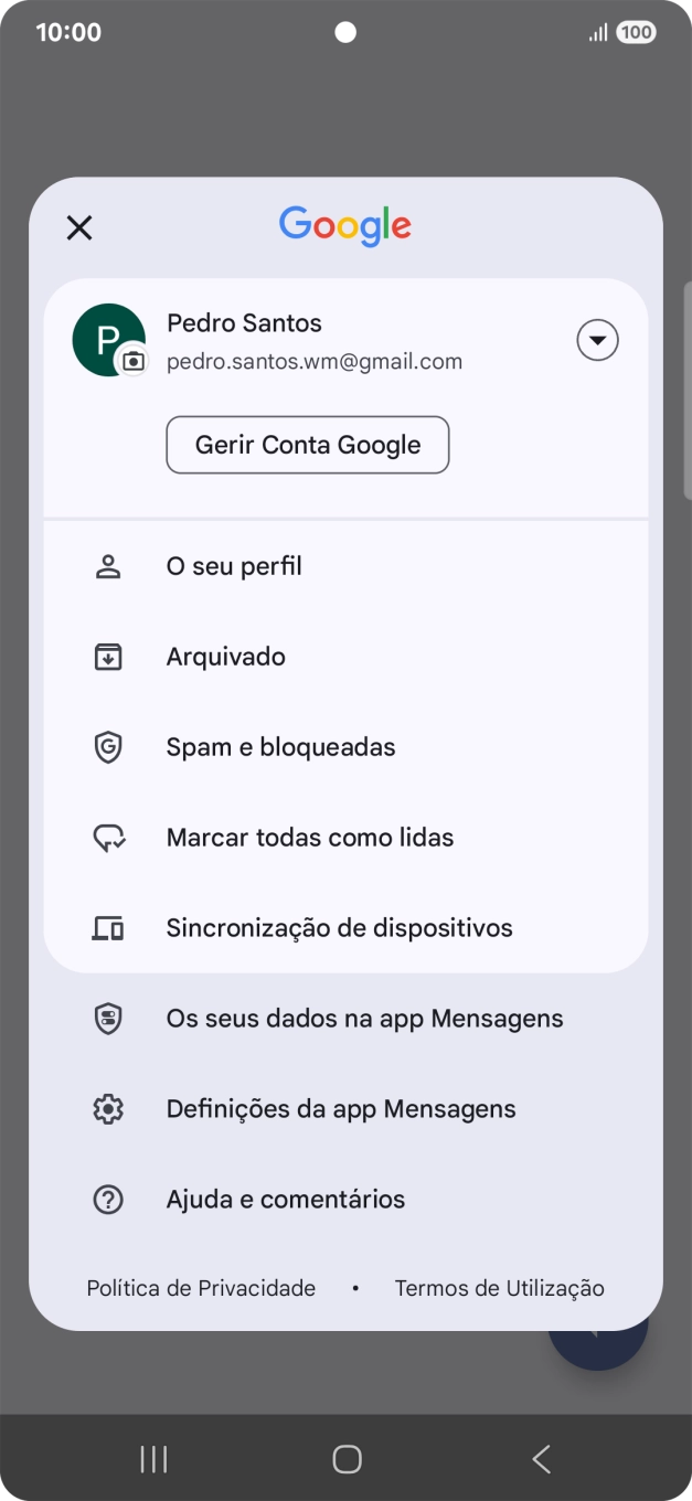 Prima Definições da app Mensagens.