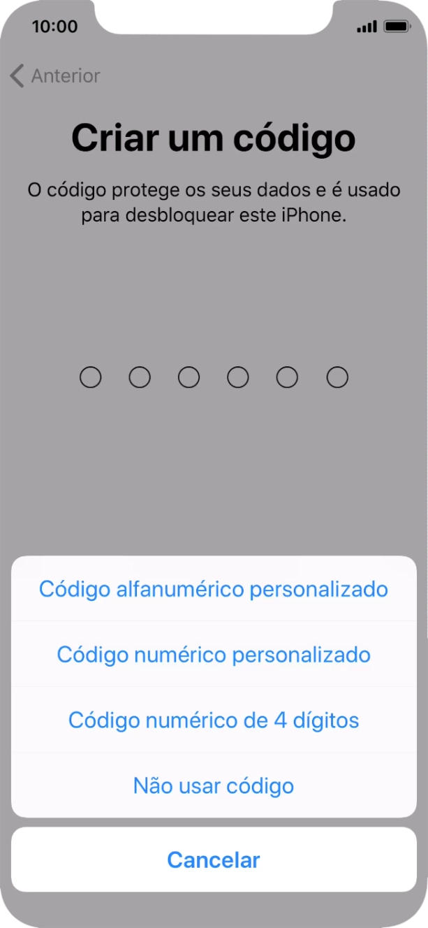 Siga as indicações no ecrã para ativar a utilização do código de bloqueio do telefone ou prima Não usar código.