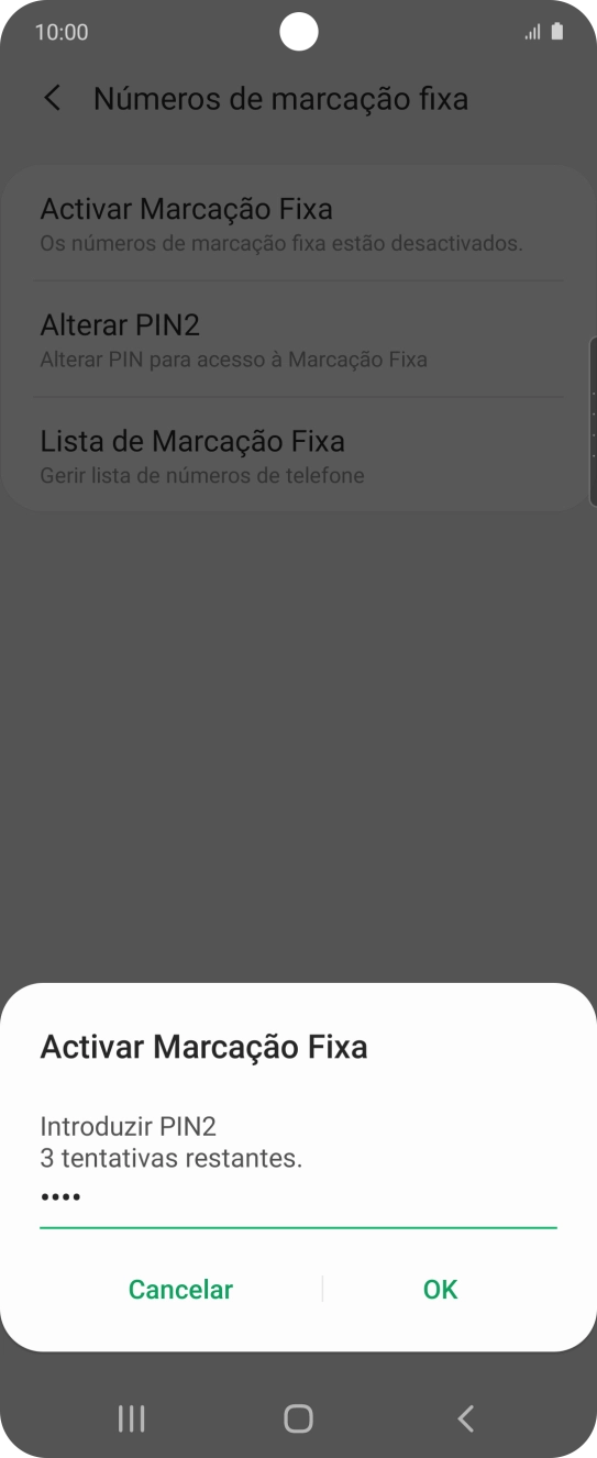 Introduza o código PIN2 e prima OK.