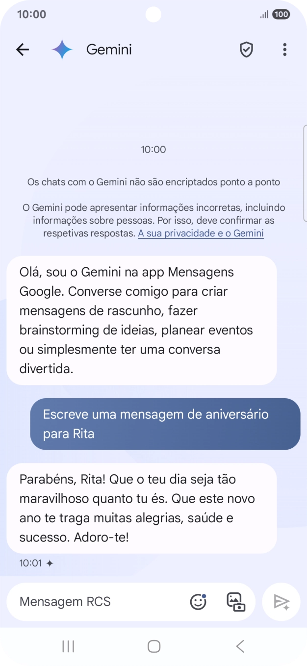 As sugestões de texto da Gemini são agora mostradas no ecrã.