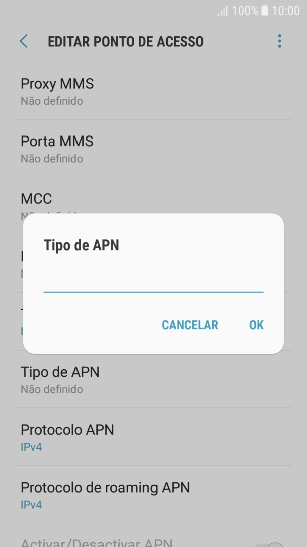 Introduza default e prima OK.