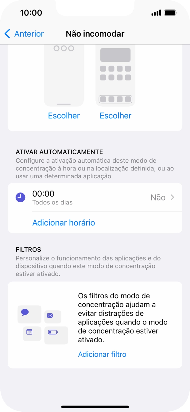 Prima Adicionar horário e siga as indicações no ecrã para escolher as definições para ativação automática da função 