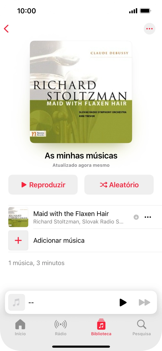 Vá até à categoria ou lista de reprodução pretendida e prima o ficheiro de música pretendido.