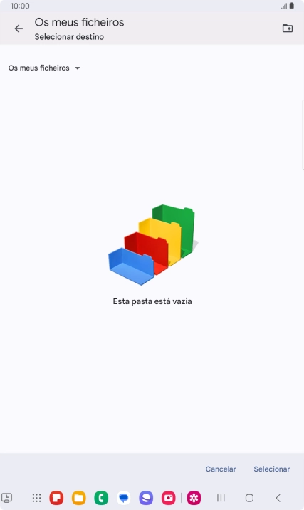 Se quiser criar uma nova pasta, prima o ícone de nova pasta e siga as indicações no ecrã para criar uma nova pasta.