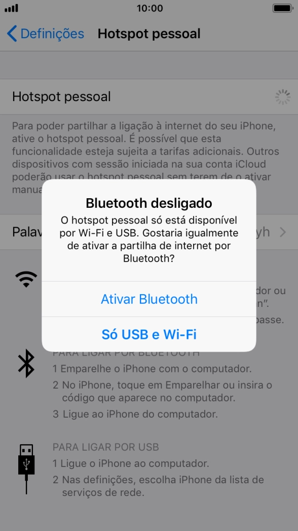 Se o Wi-Fi estiver ativado, prima Só USB e Wi-Fi .
