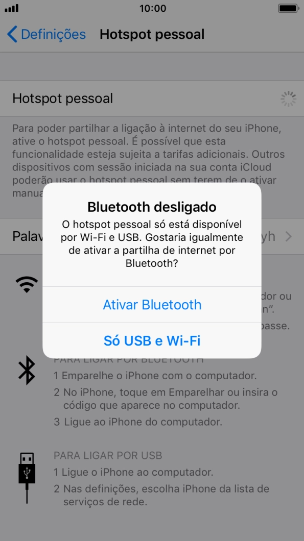 Se o Wi-Fi estiver ativado, prima Só USB e Wi-Fi .