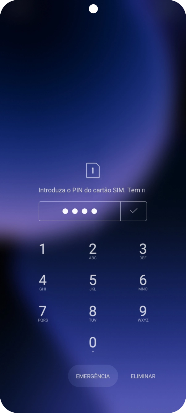 Se o cartão SIM estiver bloqueado, deve introduzir o seu código PIN e premir o ícone para aceitar.