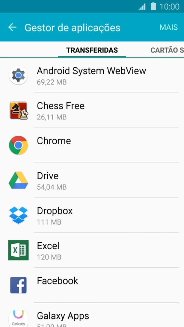 Prima a app pretendida.