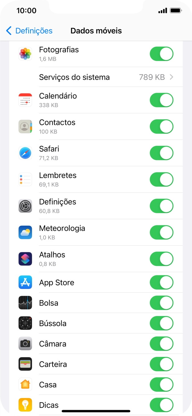 O consumo de dados de cada aplicação é mostrado sob o nome da aplicação.