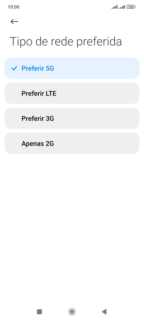 Prima o tipo de rede pretendido.