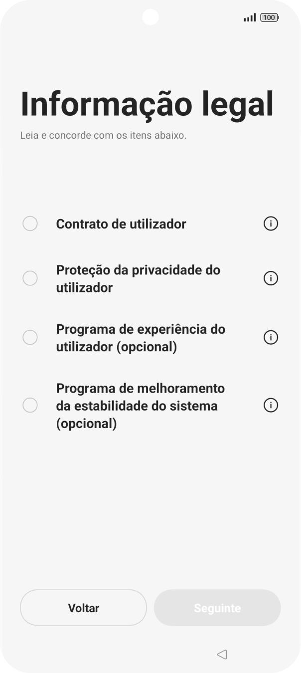 Prima o campo ao lado das definições pretendidas para as selecionar.