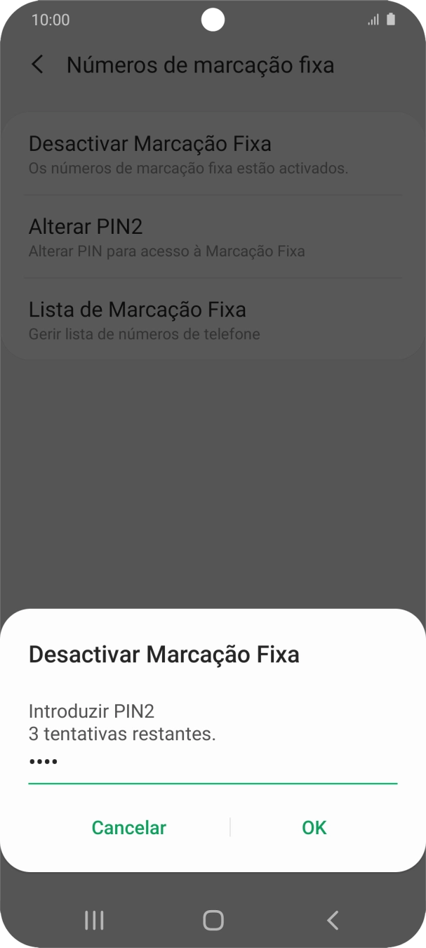 Introduza o código PIN2 e prima OK.
